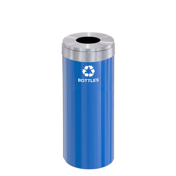 12 gal Round Recycling Bin, Blue/Satin Aluminum