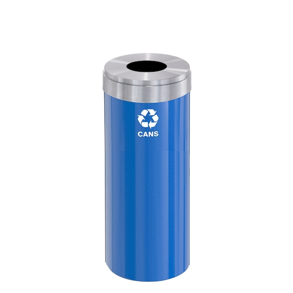 12 gal Round Recycling Bin, Blue/Satin Aluminum