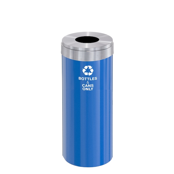 12 gal Round Recycling Bin, Blue/Satin Aluminum