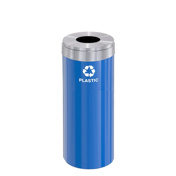12 gal Round Recycling Bin, Blue/Satin Aluminum