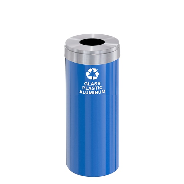 12 gal Round Recycling Bin, Blue/Satin Aluminum