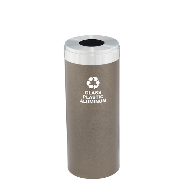 12 gal Round Recycling Bin, Bronze Vein/Satin Aluminum