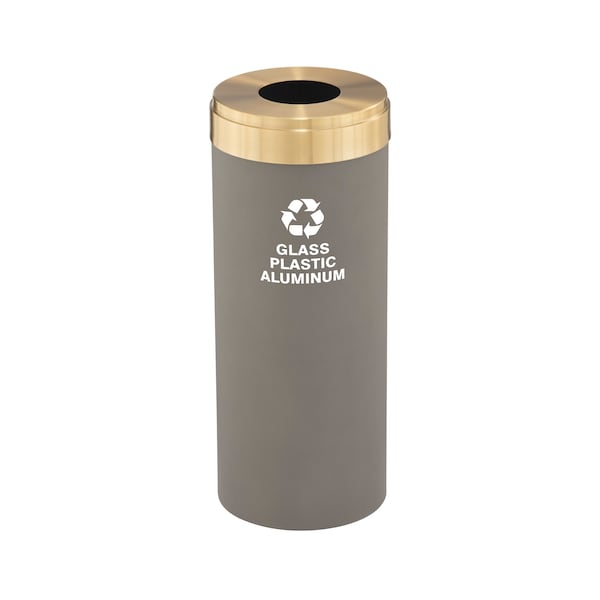 12 gal Round Recycling Bin, Nickel/Satin Brass