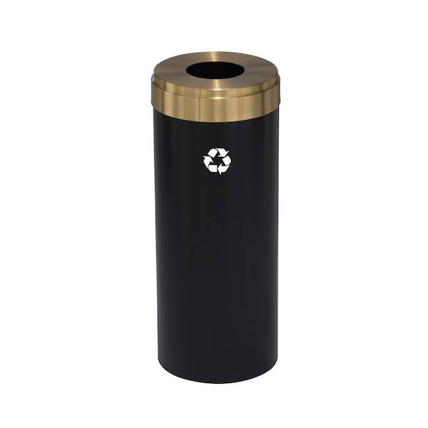 15 gal Round Recycling Bin, Satin Black/Satin Brass