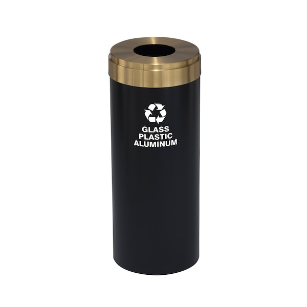 15 gal Round Recycling Bin, Satin Black/Satin Brass