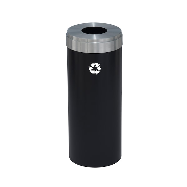 15 gal Round Recycling Bin, Satin Black/Satin Aluminum