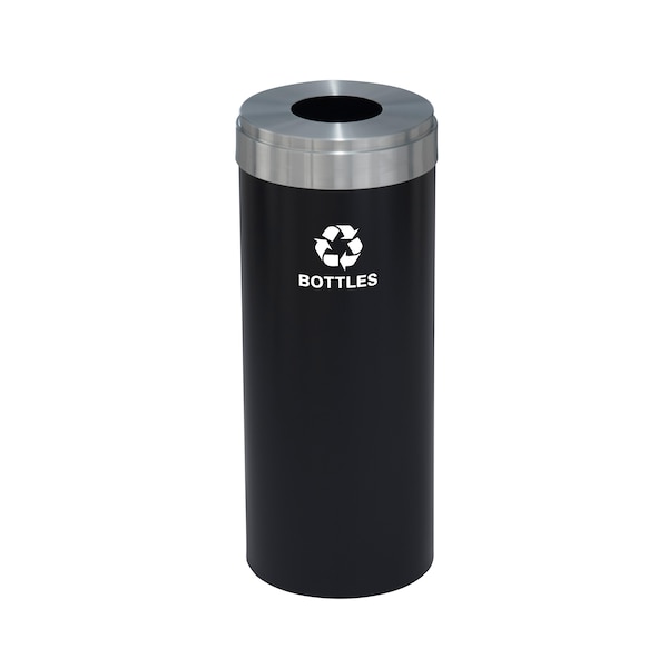 15 gal Round Recycling Bin, Satin Black/Satin Aluminum