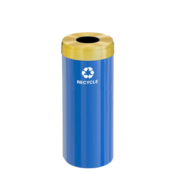 15 gal Round Recycling Bin, Blue/Satin Brass