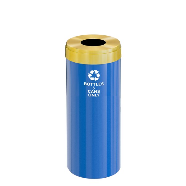 15 gal Round Recycling Bin, Blue/Satin Brass