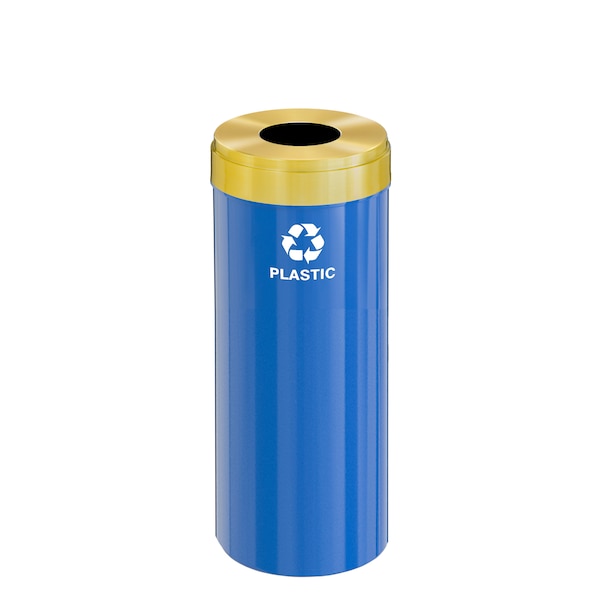 15 gal Round Recycling Bin, Blue/Satin Brass