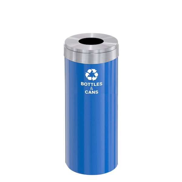 15 gal Round Recycling Bin, Blue/Satin Aluminum