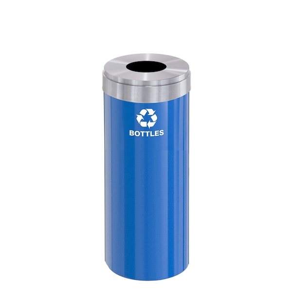 15 gal Round Recycling Bin, Blue/Satin Aluminum