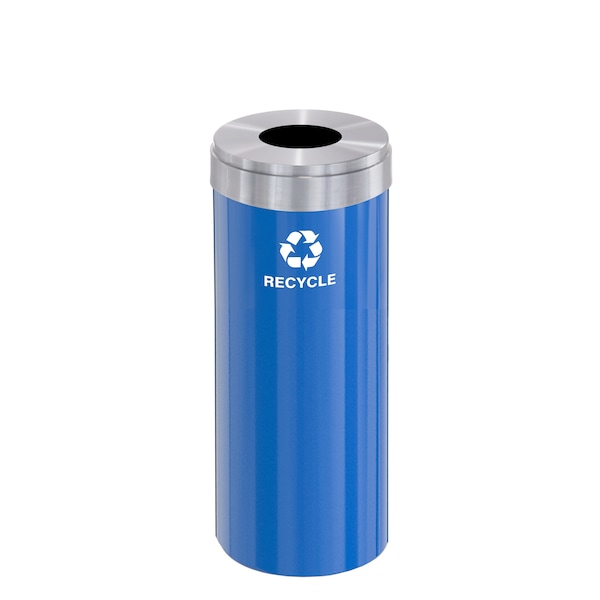 15 gal Round Recycling Bin, Blue/Satin Aluminum