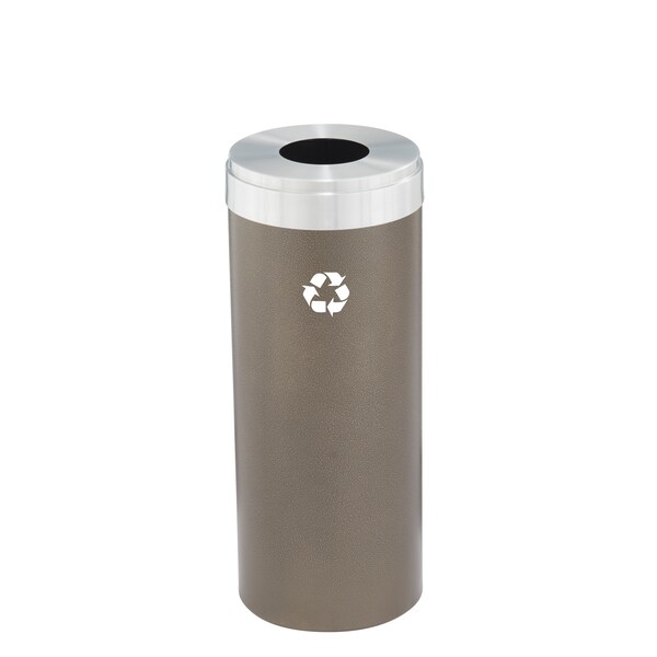 15 gal Round Recycling Bin, Bronze Vein/Satin Aluminum