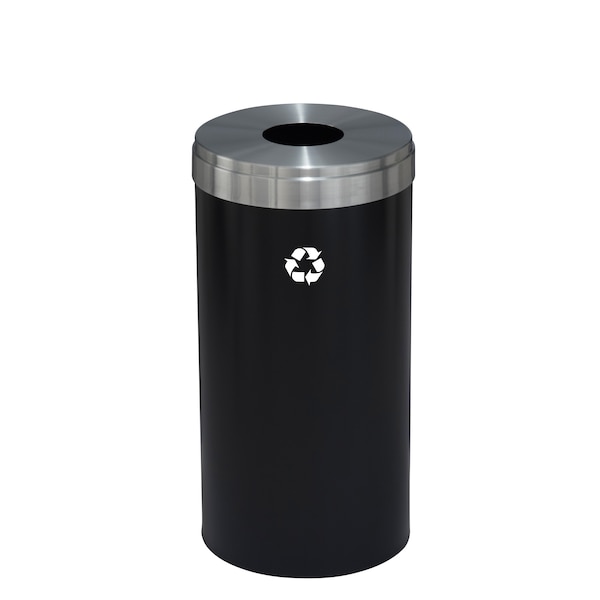 16 gal Round Recycling Bin, Satin Black/Satin Aluminum