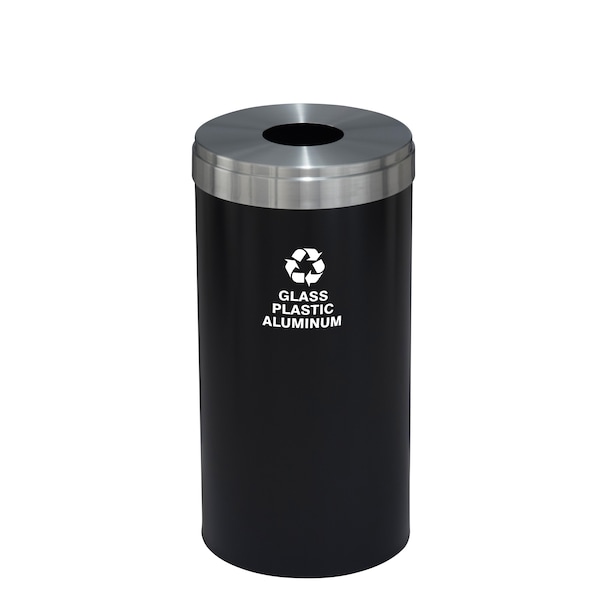 16 gal Round Recycling Bin, Satin Black/Satin Aluminum