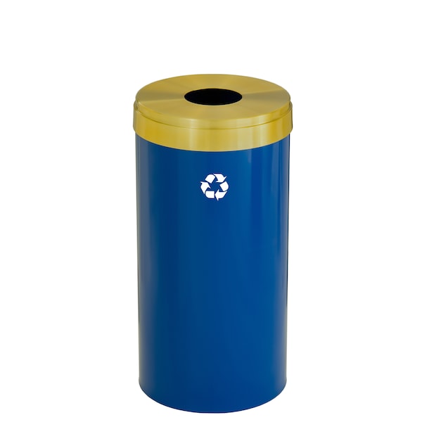 16 gal Round Recycling Bin, Blue/Satin Brass