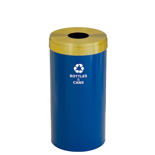 16 gal Round Recycling Bin, Blue/Satin Brass