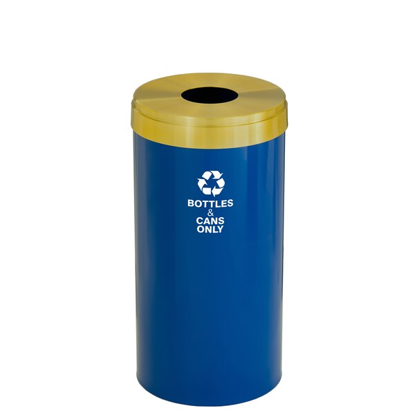 16 gal Round Recycling Bin, Blue/Satin Brass