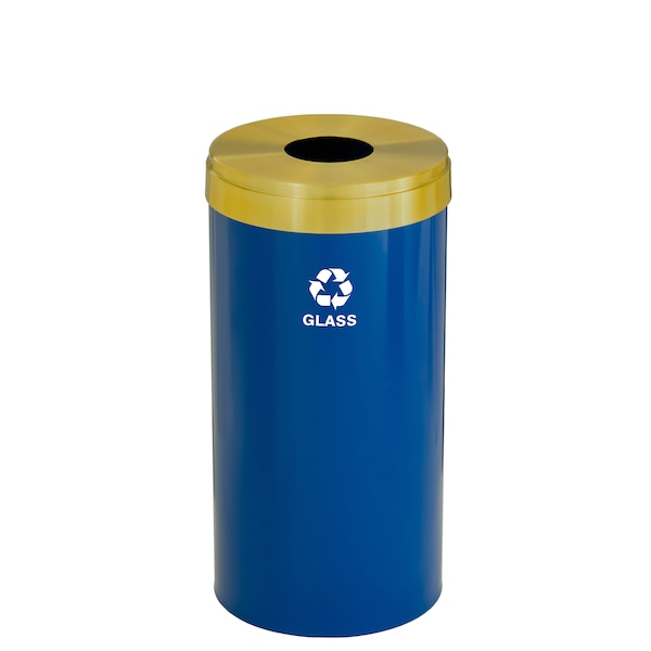 16 gal Round Recycling Bin, Blue/Satin Brass