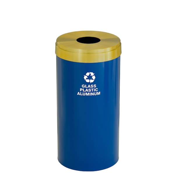 16 gal Round Recycling Bin, Blue/Satin Brass