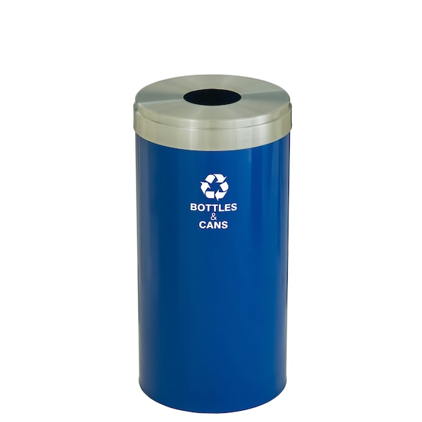 16 gal Round Recycling Bin, Blue/Satin Aluminum