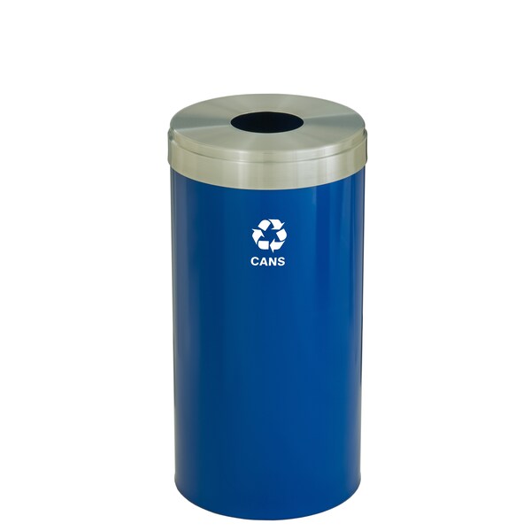 16 gal Round Recycling Bin, Blue/Satin Aluminum