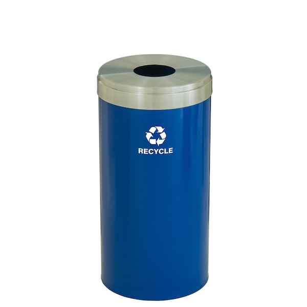 16 gal Round Recycling Bin, Blue/Satin Aluminum