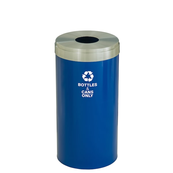 16 gal Round Recycling Bin, Blue/Satin Aluminum