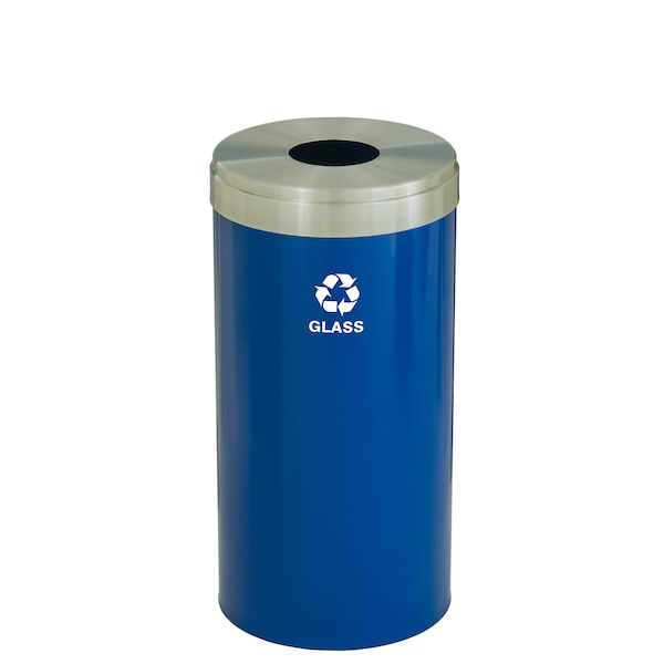 16 gal Round Recycling Bin, Blue/Satin Aluminum