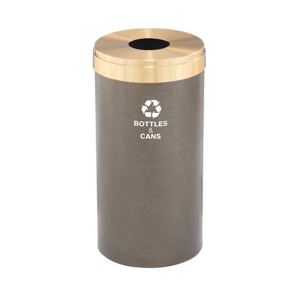 16 gal Round Recycling Bin, Bronze Vein/Satin Brass