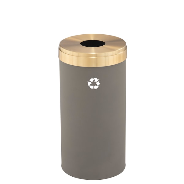 16 gal Round Recycling Bin, Nickel/Satin Brass
