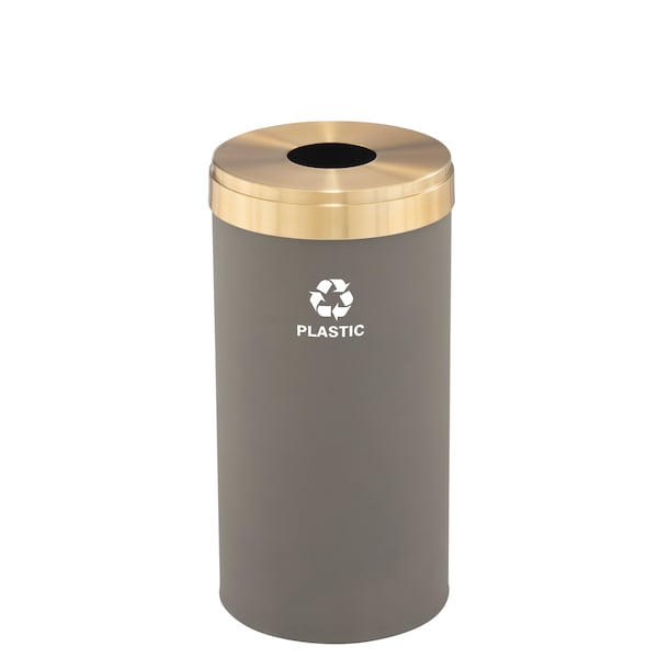16 gal Round Recycling Bin, Nickel/Satin Brass