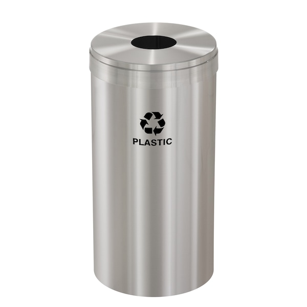 16 gal Round Recycling Bin, Satin Aluminum