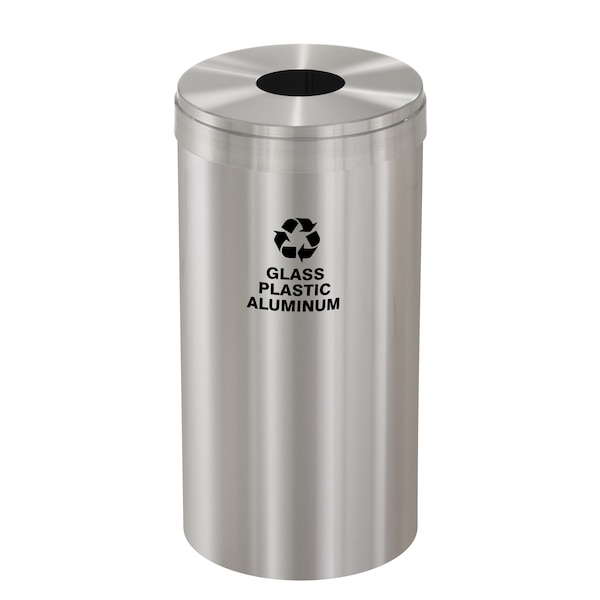 16 gal Round Recycling Bin, Satin Aluminum