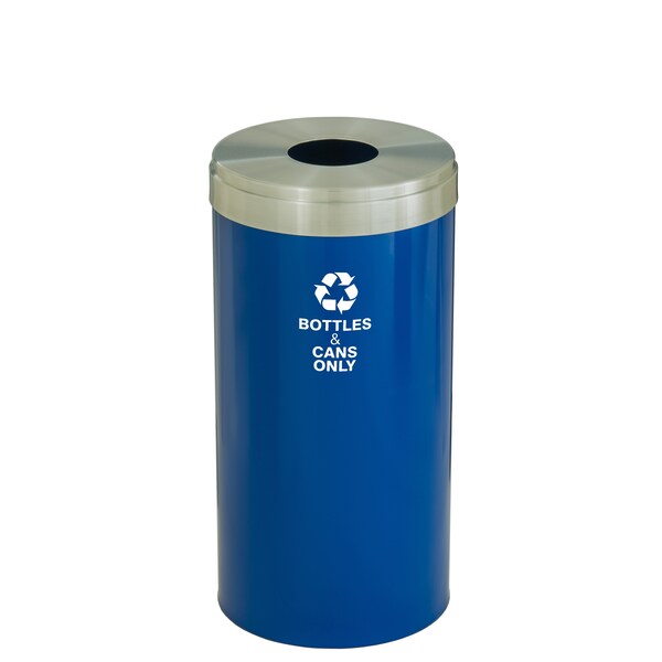 23 gal Round Recycling Bin, Blue/Satin Aluminum