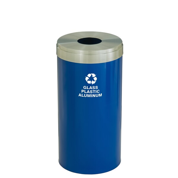 23 gal Round Recycling Bin, Blue/Satin Aluminum