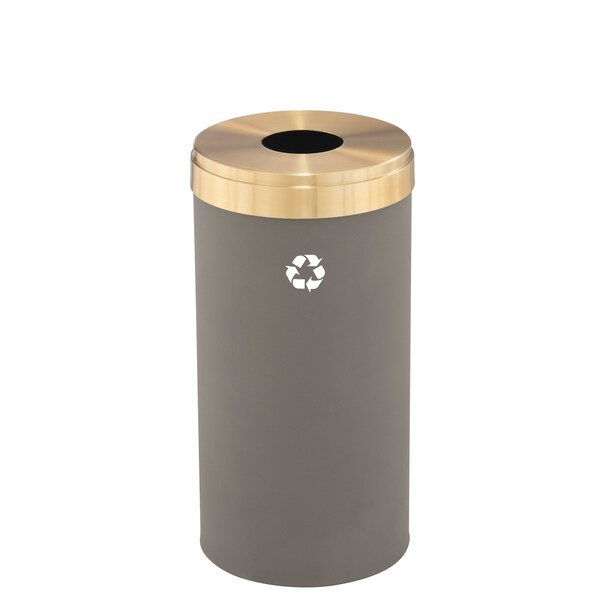 23 gal Round Recycling Bin, Nickel/Satin Brass