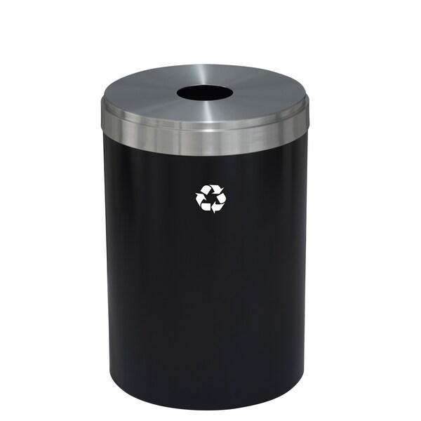 33 gal Round Recycling Bin, Satin Black/Satin Aluminum