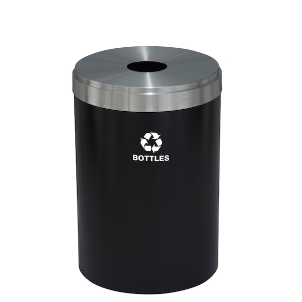 33 gal Round Recycling Bin, Satin Black/Satin Aluminum