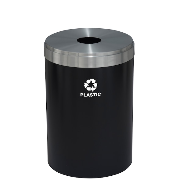 33 gal Round Recycling Bin, Satin Black/Satin Aluminum