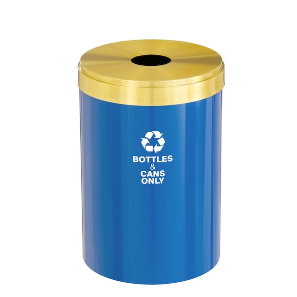33 gal Round Recycling Bin, Blue/Satin Brass
