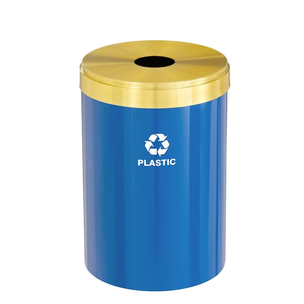 33 gal Round Recycling Bin, Blue/Satin Brass