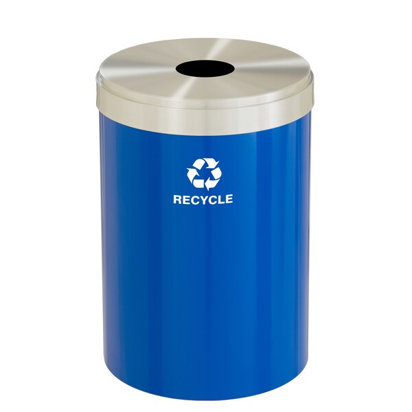 33 gal Round Recycling Bin, Blue/Satin Aluminum