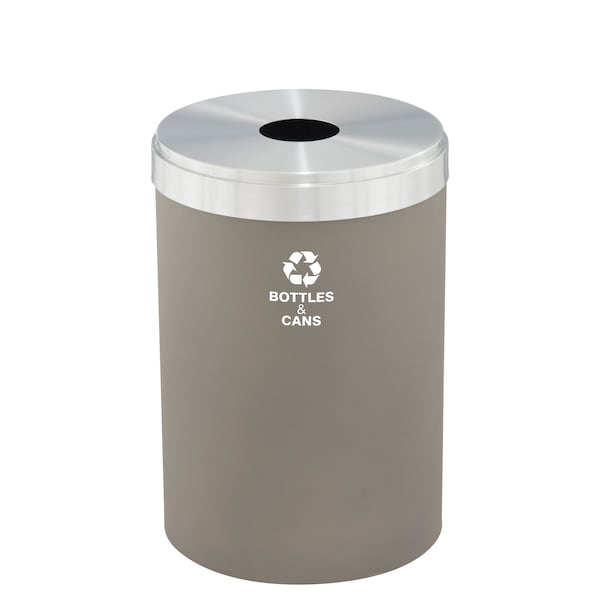 33 gal Round Recycling Bin, Nickel/Satin Aluminum