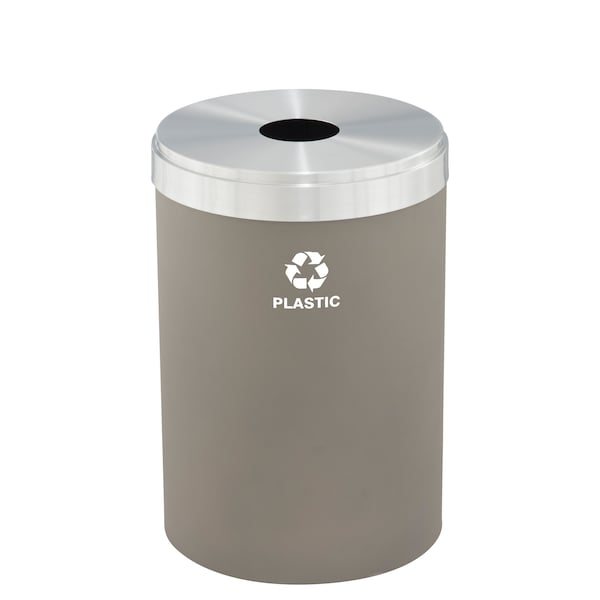 33 gal Round Recycling Bin, Nickel/Satin Aluminum