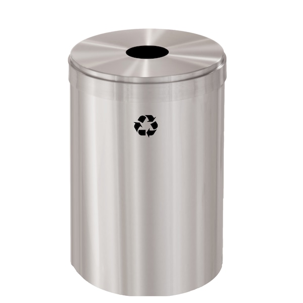 33 gal Round Recycling Bin, Satin Aluminum