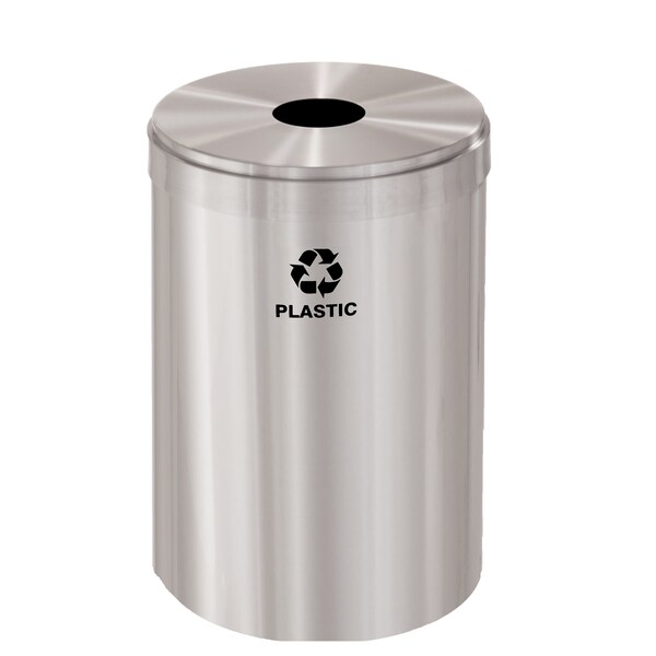 33 gal Round Recycling Bin, Satin Aluminum