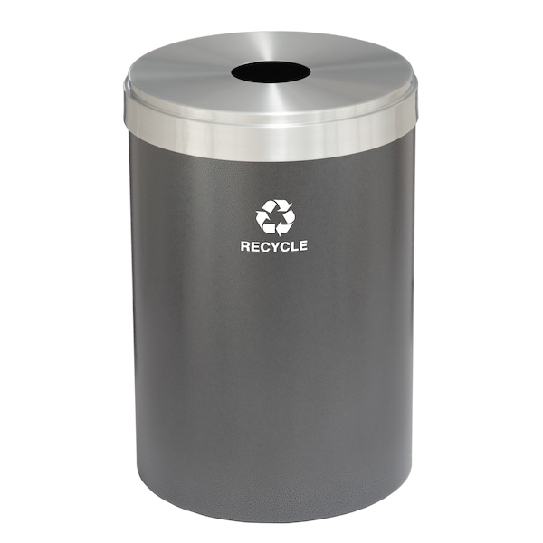 33 gal Round Recycling Bin, Silver Vein/Satin Aluminum