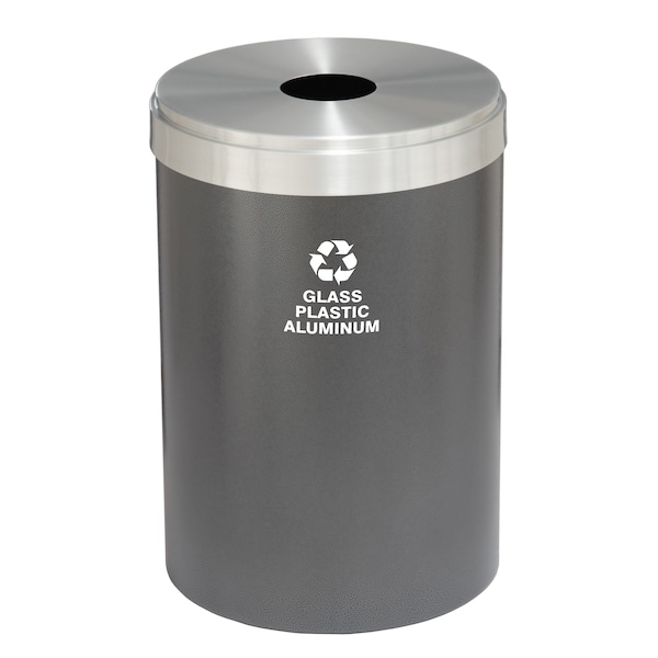 33 gal Round Recycling Bin, Silver Vein/Satin Aluminum